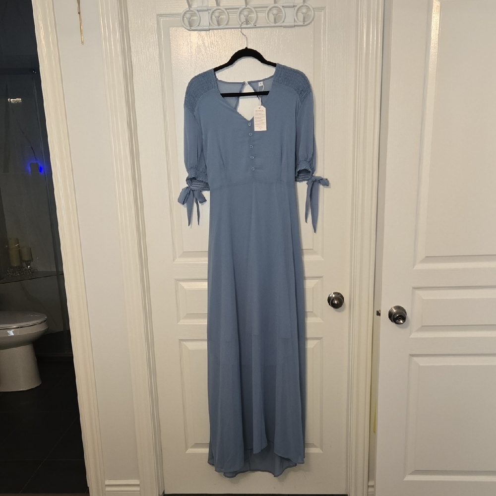 Blue Long Sleeve Sundress with Scoop Neck for Weddings